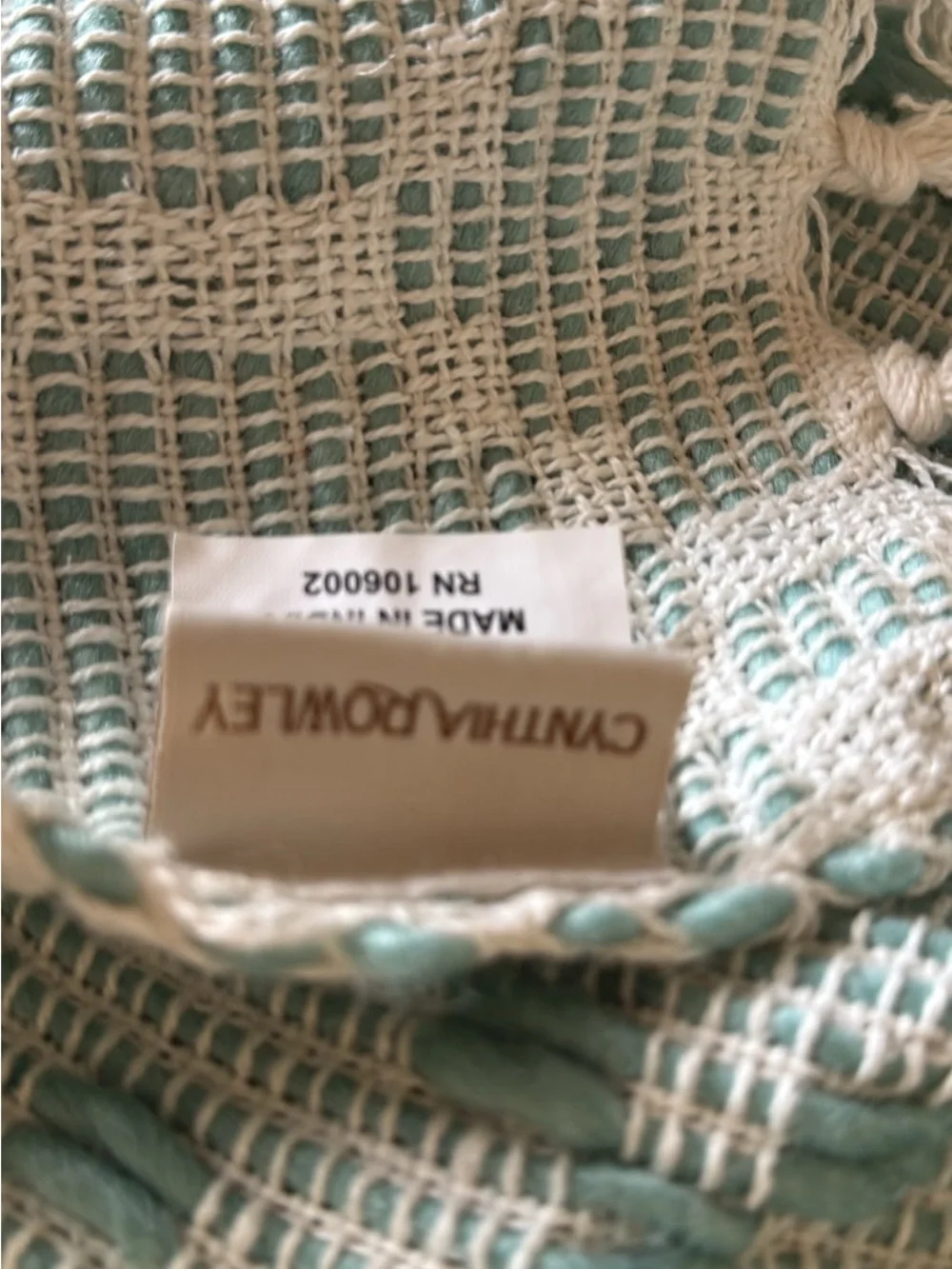 Cynthia Rowley Aqua and Cream Woven Throw